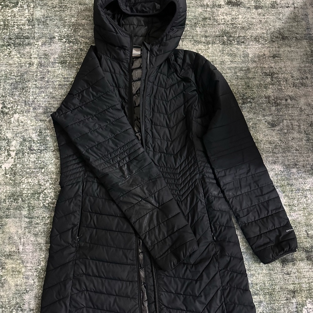 Columbia Long Women's Black Hooded Puffer Jacket Omni Heat